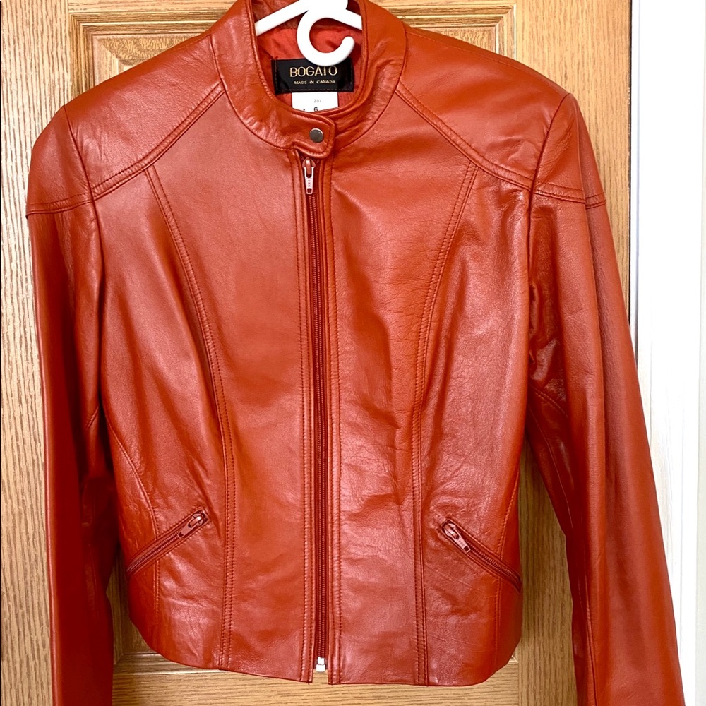 Burnt Orange Leather Moto Style Jacket
